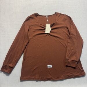 Aokosor Sweetheart Neck Long Sleeve Top Womens Sz L Brown New With Tags